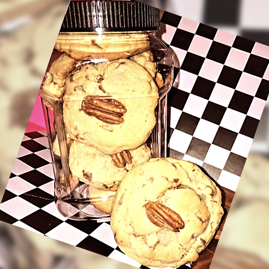 Mini Chocolate Chip Pecan Soft Baked Travel Size Cookie Jar. Chocolate cookies,  chocolate chips, pecan cookies.